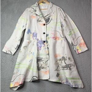 Grizas Coat Jacket Womens Size Medium 100% Washed Linen Lagenlook Buttons